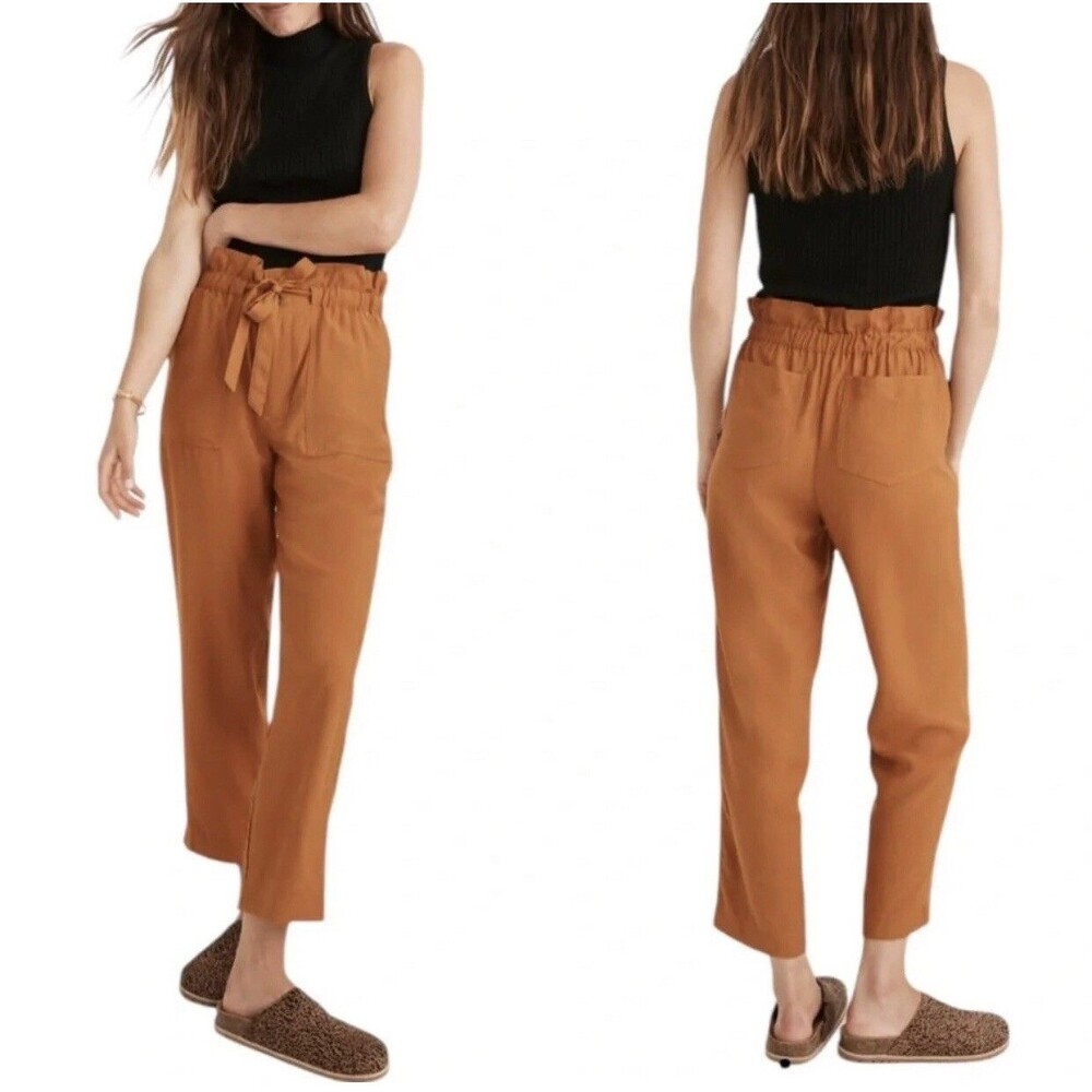 MADEWELL Women's Orange Dunaway Paperbag Pants Small AN843 ($89.50)
